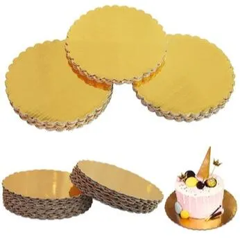 6/8/10inch Golden Foil Scalloped Corrugated Paper Cake Board